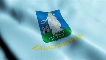 3D Render Waving Hungary City Flag of Zalaegerszeg Closeup View photo