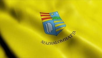 3D Render Waving Hungary City Flag of Szazhalombatta Closeup View photo