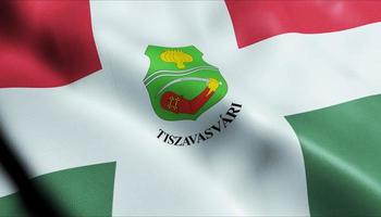 3D Render Waving Hungary City Flag of Tiszavasvari Closeup View photo