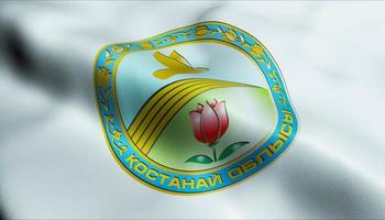 3D Waving Kazakhstan Region Flag of Kostanay Closeup View photo