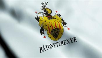 3D Render Waving Hungary City Flag of Batonyterenye Closeup View photo