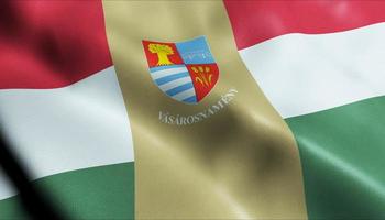 3D Render Waving Hungary City Flag of Vasarosnameny Closeup View photo