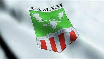 3D Render Waving Hungary City Flag of Tamasi Closeup View photo