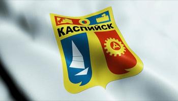 3D Waving Russia City Flag of Kaspiysk Closeup View photo