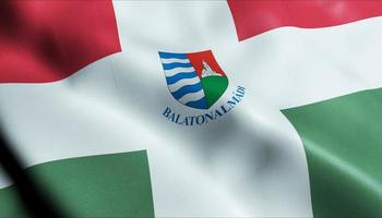 3D Render Waving Hungary City Flag of Balatonalmadi Closeup View photo