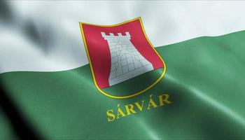 3D Render Waving Hungary City Flag of Sarvar Closeup View photo