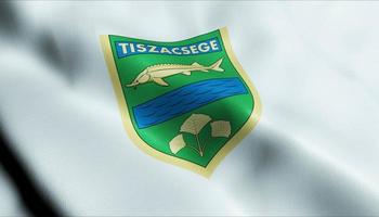 3D Render Waving Hungary City Flag of Tiszacsege Closeup View photo