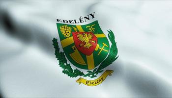 3D Render Waving Hungary City Flag of Edeleny Closeup View photo