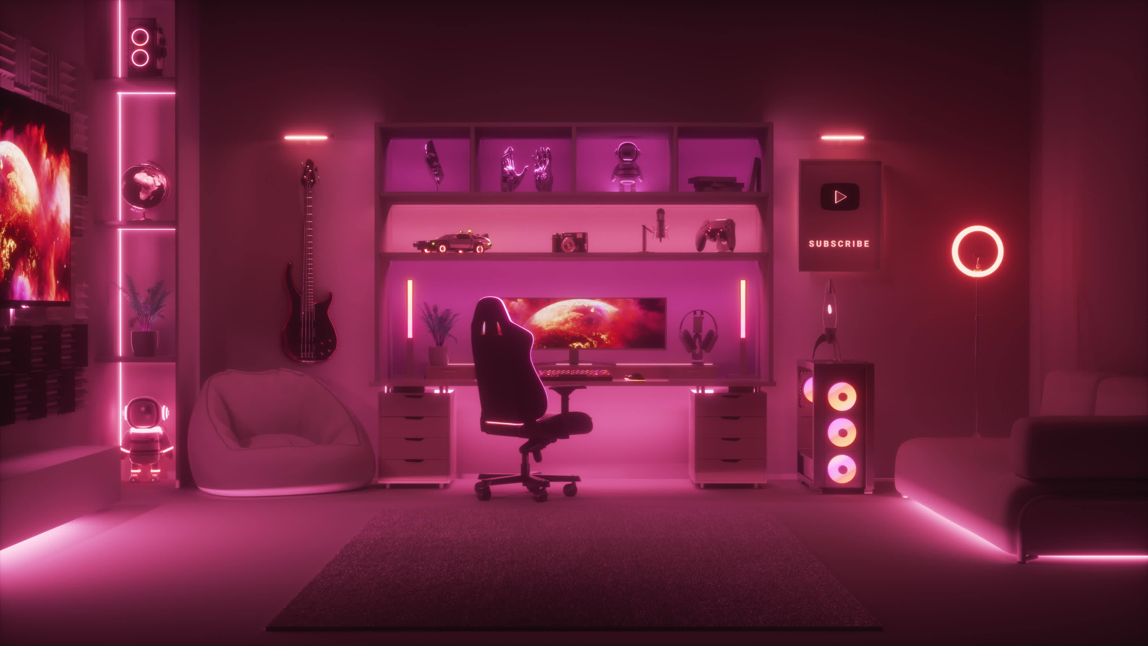 Gaming PC room workstation with Neon LED lights 20414384 Stock Video at  Vecteezy