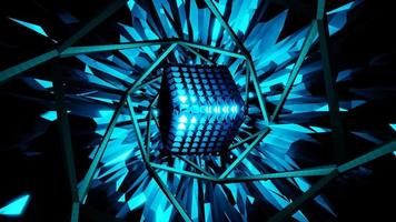 event and festival abstract background blue vibrating sci fi 3d cube in spiral tunnel vj loop video