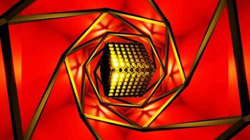 event and festival background red yellow vibrating sci-fi 3d cube in spiral tunnel vj loop video