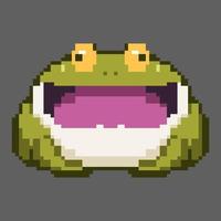 Vector cute green fat frog laughing pixel art style, perfect for stickers