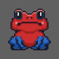 Vector element of cute frog squatting pose in red and blue color, perfect for sticker