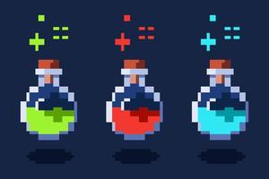 Potion spell game item pixel art style 3 variations, perfect for stickers and decorations vector