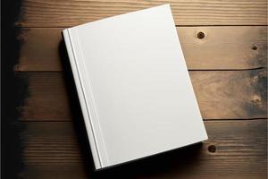 Blank white mock up book on wooden background photo