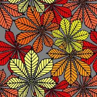 bright autumn seamless pattern of chestnut yellow and red leaves on a gray background, texture, design photo