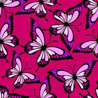 seamless pattern of bright colored butterflies on a purple background, texture, design photo