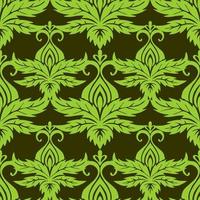 seamless symmetrical pattern of abstract olive plant elements on a green background, texture, design photo