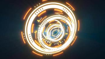 Abstract round yellow ring of lines HUD elements circles energy futuristic scientific hi-tech digital abstract HUD background. Video 4k, 60 fps