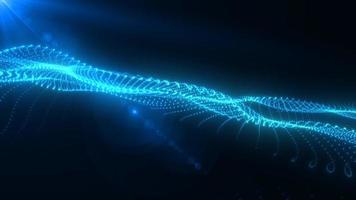 Abstract blue glowing waves from particles and dots energy magical futuristic hi-tech, abstract background. Video 4k, motion design