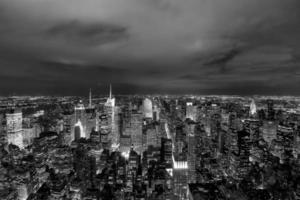 New York Night Skyline in black and white city of lights photo