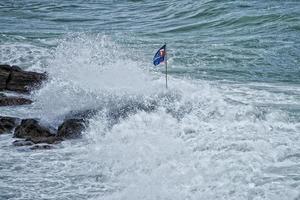 Sea Storm on Genova pictoresque boccadasse village photo