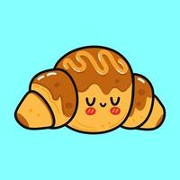 Cute Croissant. Vector hand drawn cartoon kawaii character illustration icon. Isolated on background. Croissant character concept