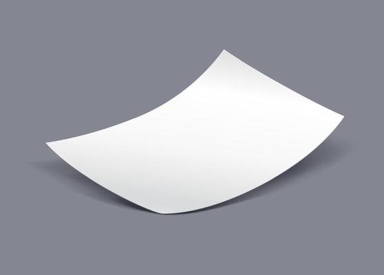 3d realistic vector illustration. Paper falling on gray background.
