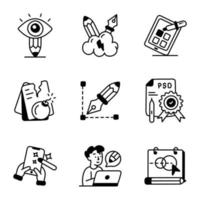 Collection of Designing and Drawing Hand Drawn Icons vector