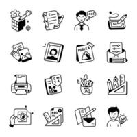 Bundle of Designing Tools Hand Drawn Icons vector