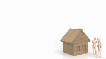 el hogar madera y figura para propiedad o ahorro concepto 3d representación foto