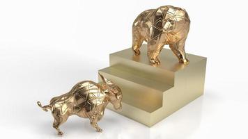 The gold bull and bear on stairs for business concept 3d rendering photo