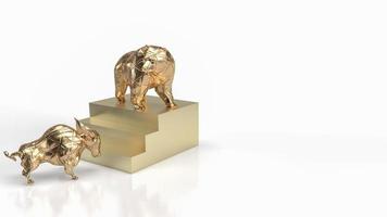 The gold bull and bear on stairs for business concept 3d rendering photo