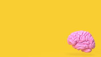 The pink brain on yellow background for creative or idea concept 3d rendering photo