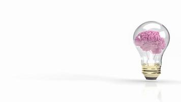 The pink brain in light bulb for creative or business concept 3d rendering photo