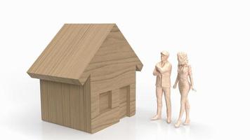 el hogar madera y figura para propiedad o ahorro concepto 3d representación foto