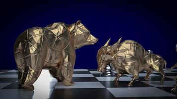 The bull and bear on chess board for business concept 3d rendering photo