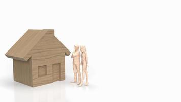 The home wood and figure for property or saving concept 3d rendering photo