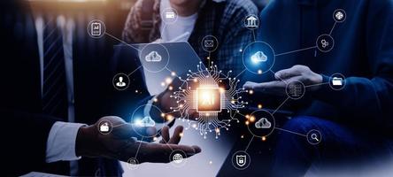 Digital transformation technology strategy, IoT, internet of things. transformation of ideas and the adoption of technology in business in the digital age, enhancing global business capabilities. Ai photo