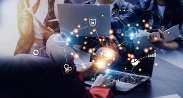 Digital transformation change management, internet of things. new technology bigdata and business process strategy, customer service management, cloud computing, smart industry. Ai technology. photo