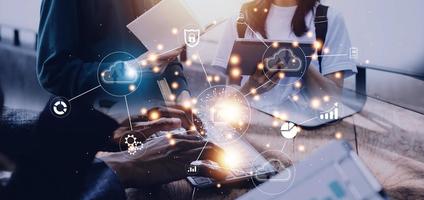 Digital transformation change management, internet of things. new technology bigdata and business process strategy, customer service management, cloud computing, smart industry. Ai technology. photo