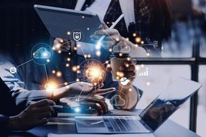 Digital transformation change management, internet of things. new technology bigdata and business process strategy, customer service management, cloud computing, smart industry. Ai technology. photo