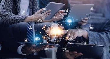 Digital transformation technology strategy, IoT, internet of things. transformation of ideas and the adoption of technology in business in the digital age, enhancing global business capabilities. Ai photo