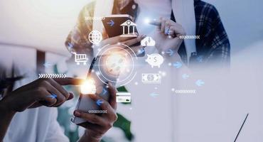 futuristic digital processing of biometric identification fingerprint scanner for access personal financial data. surveillance and security scanning of digital programs cyber futuristic applications photo