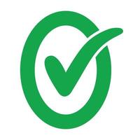 aprobado Okay icono oval letra o con verde cheque marca OK, vector cheque marca en letra o, consentimiento y aprobación confirmación símbolo