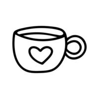 Hand drawn tea or cocoa mug with heart. Doodle vector illustration