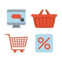 Shopping online icon set in flat vector style. Hand drawn vector illustration shopping