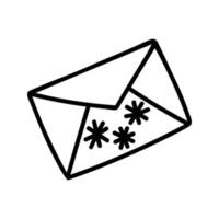 Hand drawn New Year and Christmas letter mail with snowflakes. Celebration doodle illustration vector