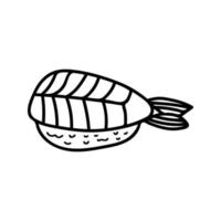 Japanese sushi nigiri in hand drawn doodle style. Asian food for restaurants menu vector