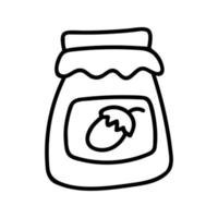 Hand drawn sweet jam in jar. Vector line doodle illustration